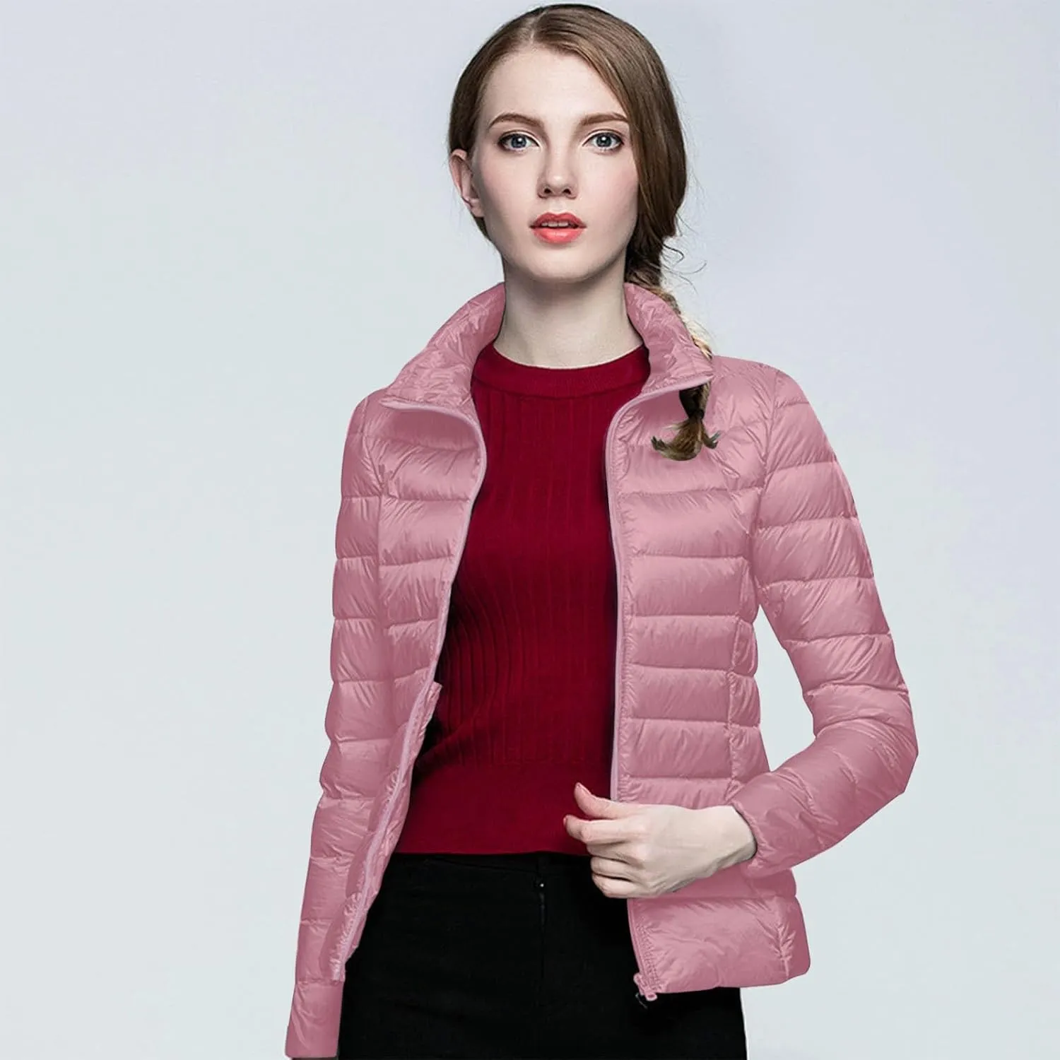 Womens Lightweight Packable Down Jacket Winter Hoodless Windproof Coat with Recycled Insulation Outdoor Quilted Coat
