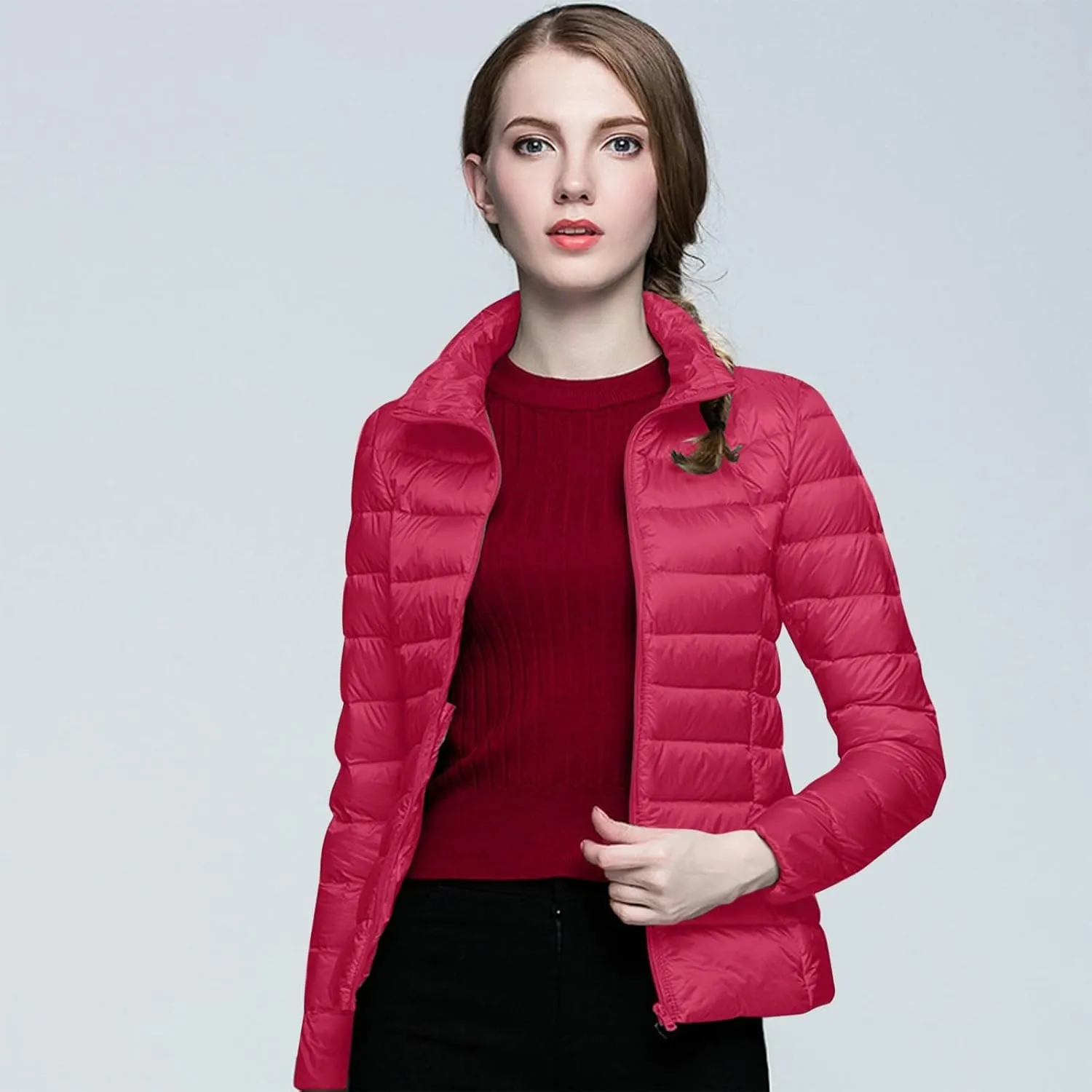 Womens Lightweight Packable Down Jacket Winter Hoodless Windproof Coat with Recycled Insulation Outdoor Quilted Coat