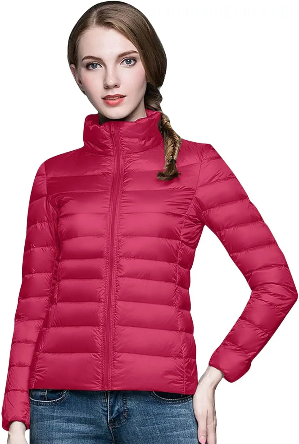 Womens Lightweight Packable Down Jacket Winter Hoodless Windproof Coat with Recycled Insulation Outdoor Quilted Coat