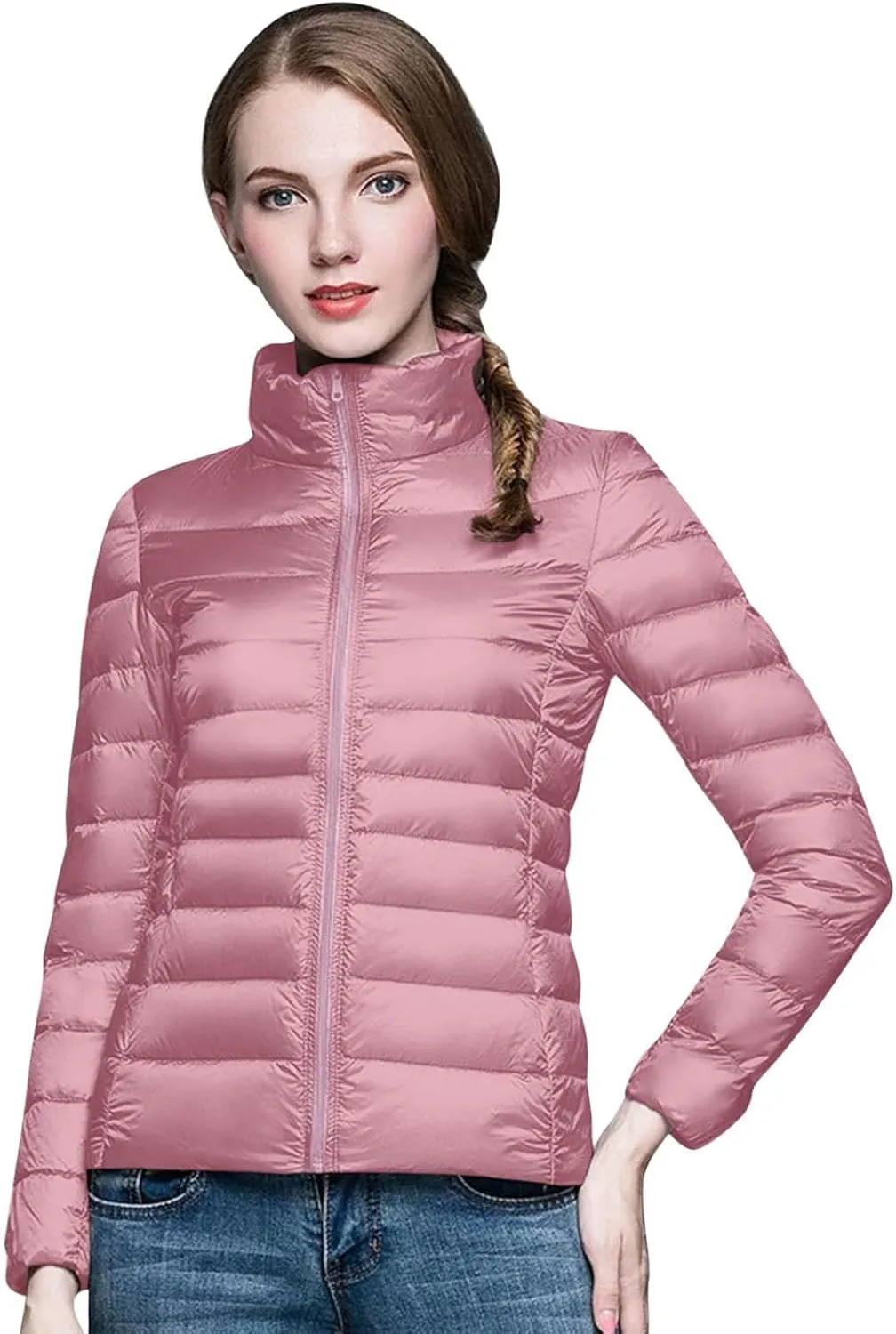 Womens Lightweight Packable Down Jacket Winter Hoodless Windproof Coat with Recycled Insulation Outdoor Quilted Coat