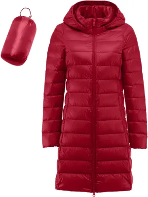 Womens Long Puffer Jacket Warm Packable Down Jackets Lightweight Hooded Jacket Short Down Coats