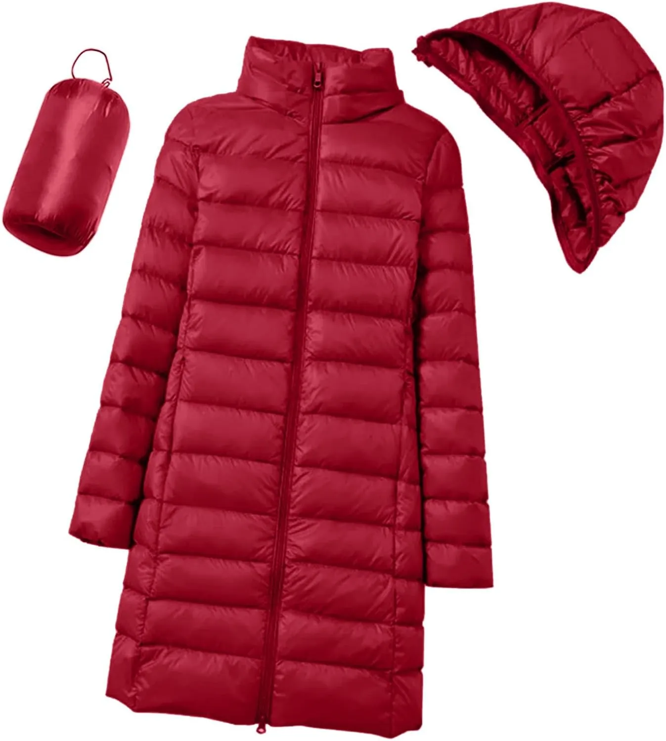Womens Long Puffer Jacket Warm Packable Down Jackets Lightweight Hooded Jacket Short Down Coats