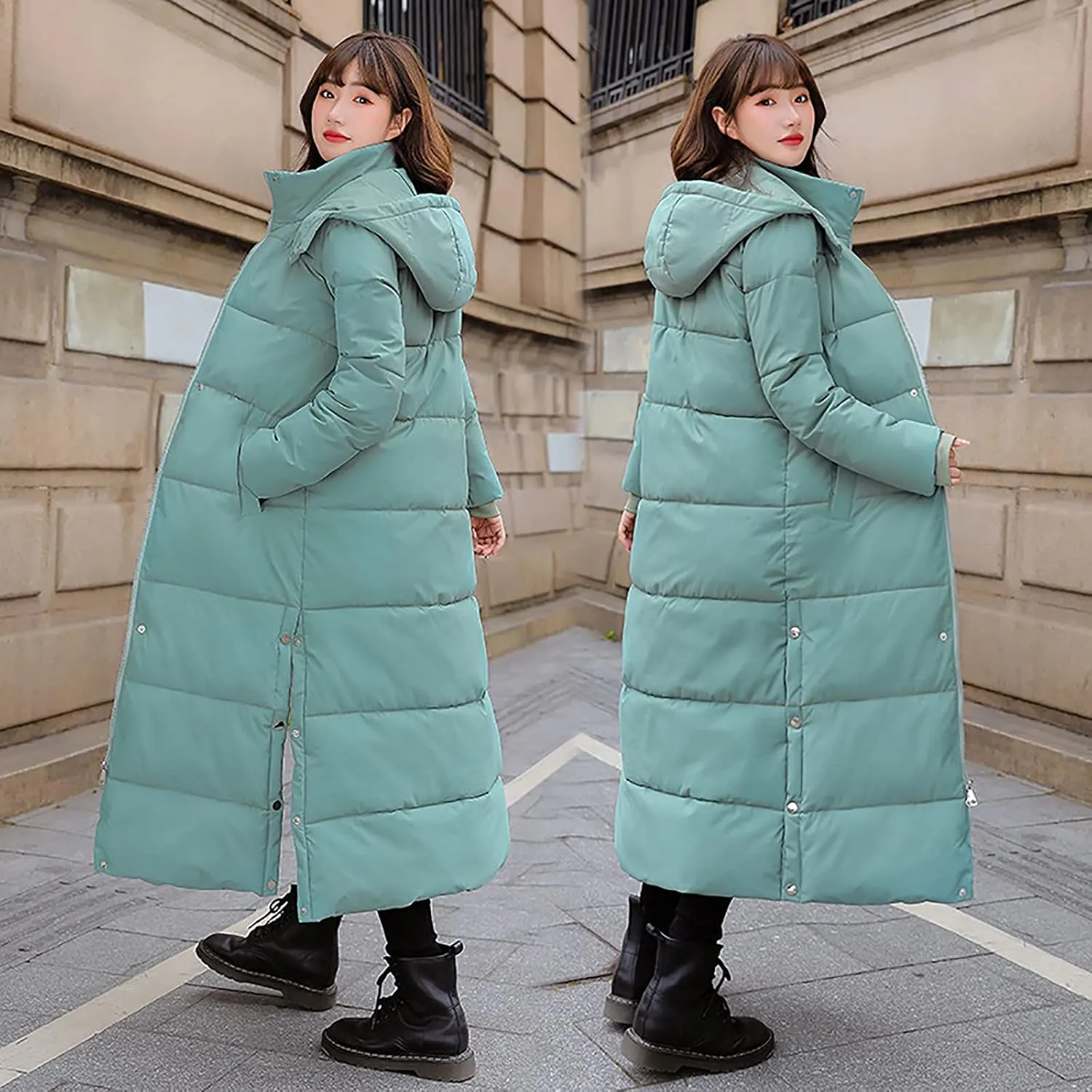 Womens Long Quilted Coat Down Puffer Coat Lightweight Jacket with Hood Bubble Coat