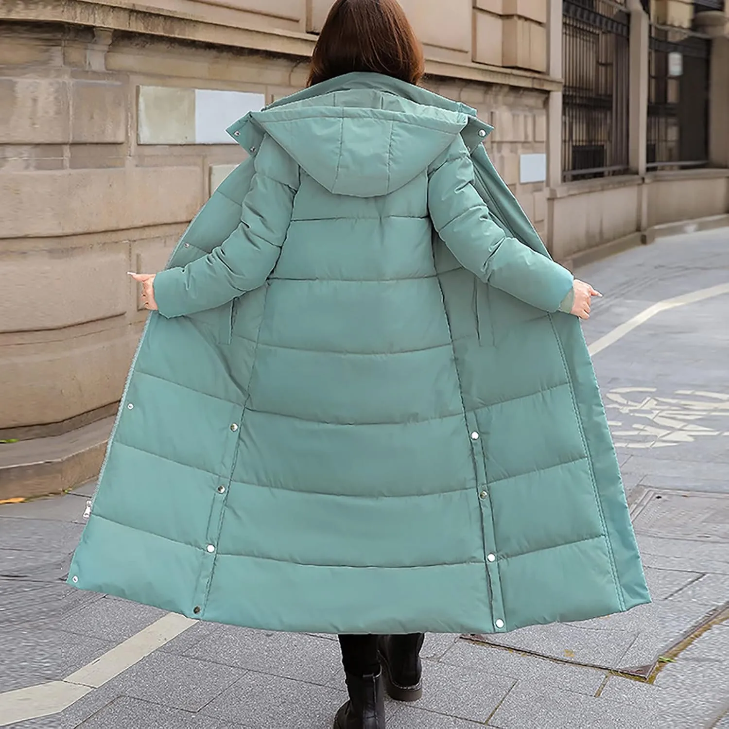 Womens Long Quilted Coat Down Puffer Coat Lightweight Jacket with Hood Bubble Coat