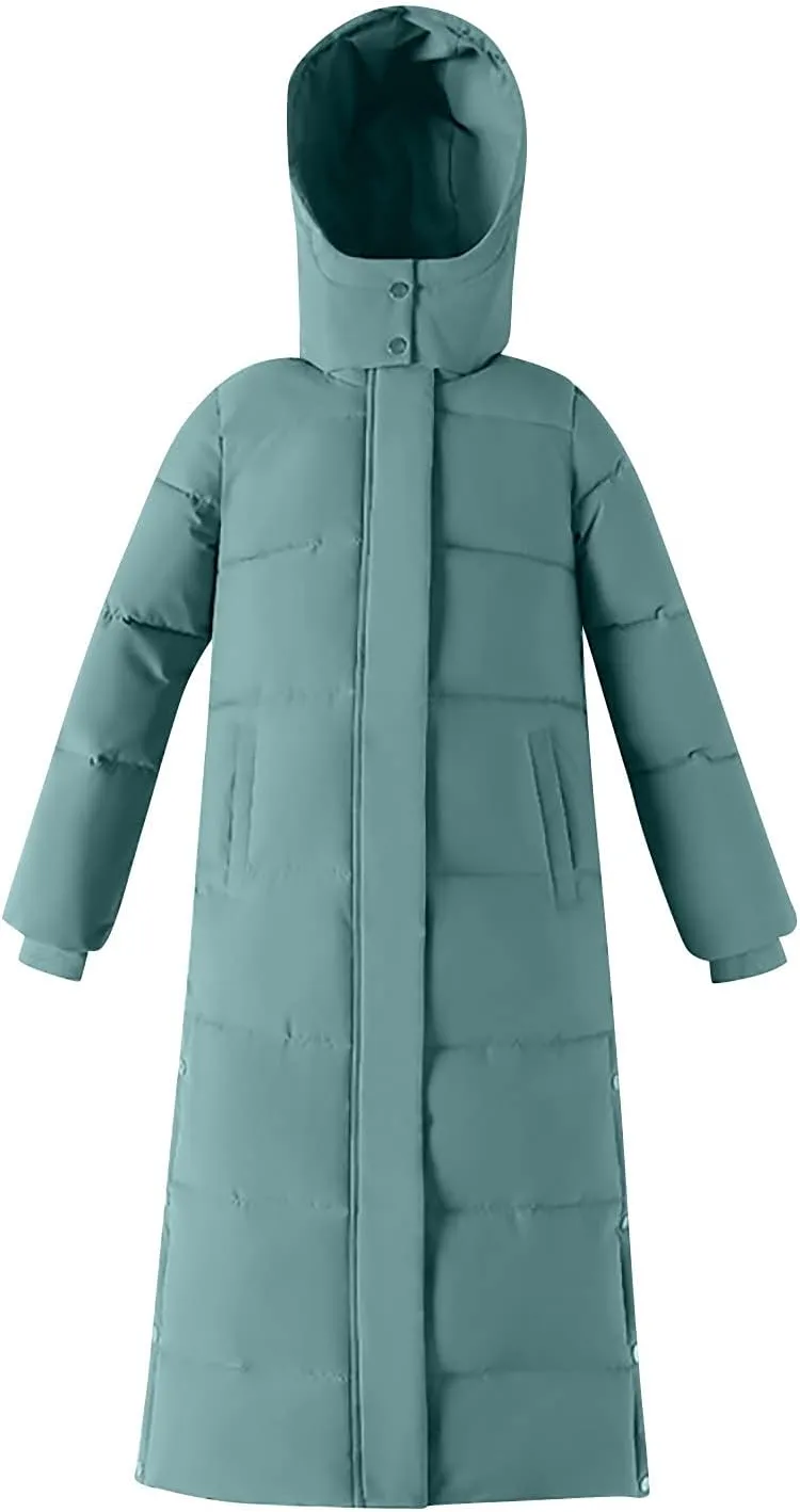 Womens Long Quilted Coat Down Puffer Coat Lightweight Jacket with Hood Bubble Coat
