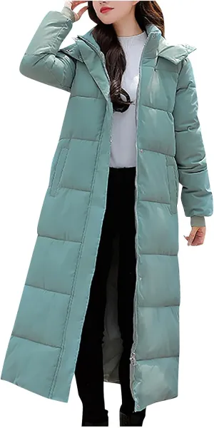 Womens Long Quilted Coat Down Puffer Coat Lightweight Jacket with Hood Bubble Coat