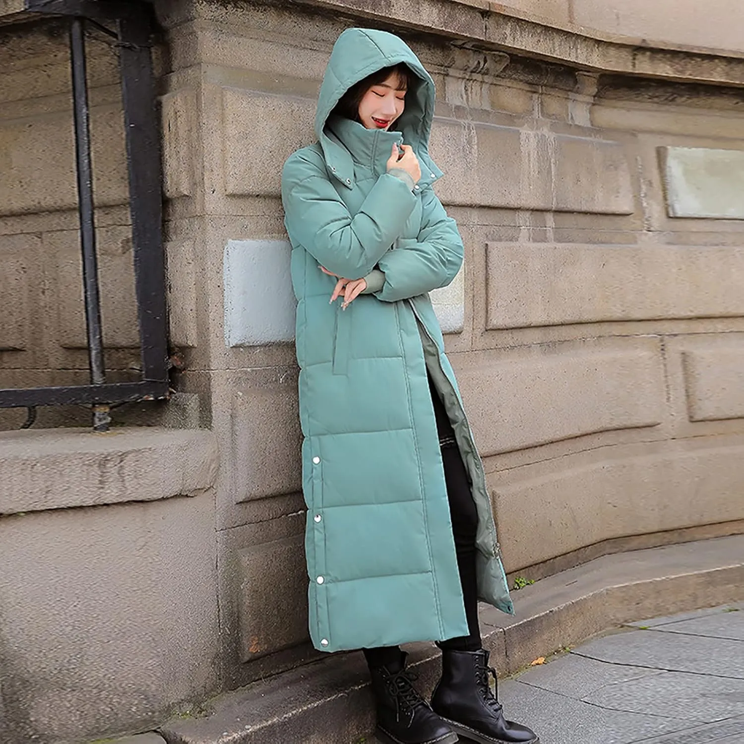 Womens Long Quilted Coat Down Puffer Coat Lightweight Jacket with Hood Bubble Coat
