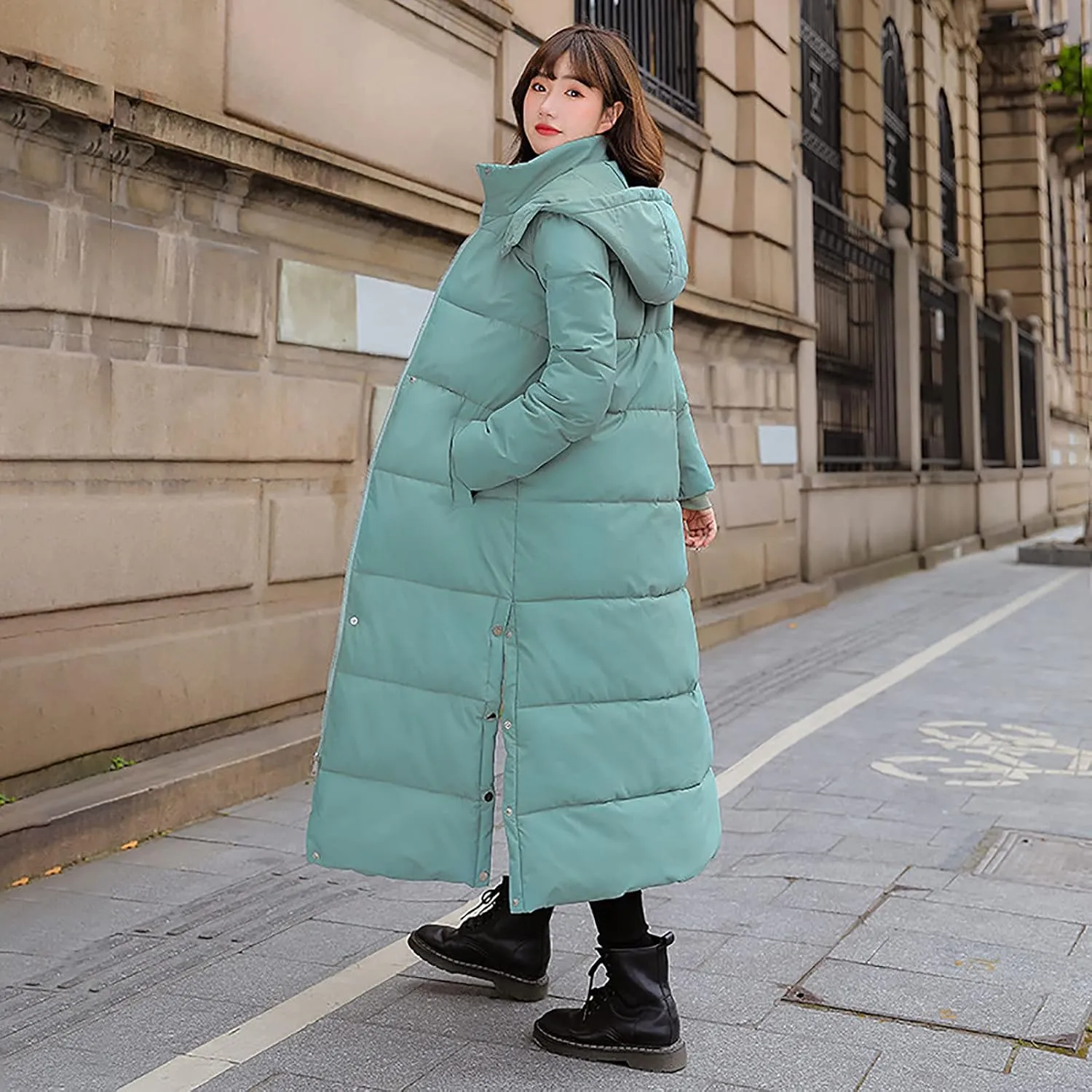 Womens Long Quilted Coat Down Puffer Coat Lightweight Jacket with Hood Bubble Coat