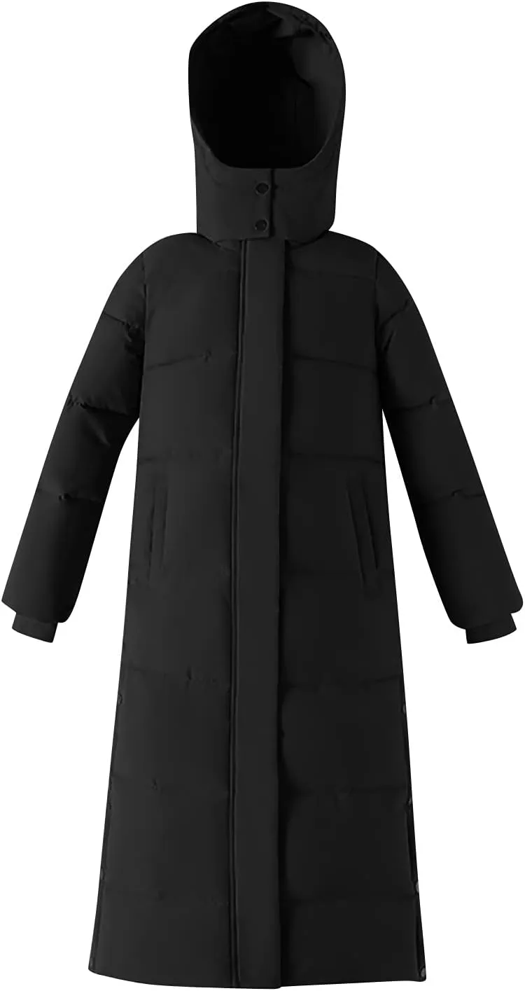 Womens Long Quilted Coat Down Puffer Coat Lightweight Jacket with Hood Bubble Coat