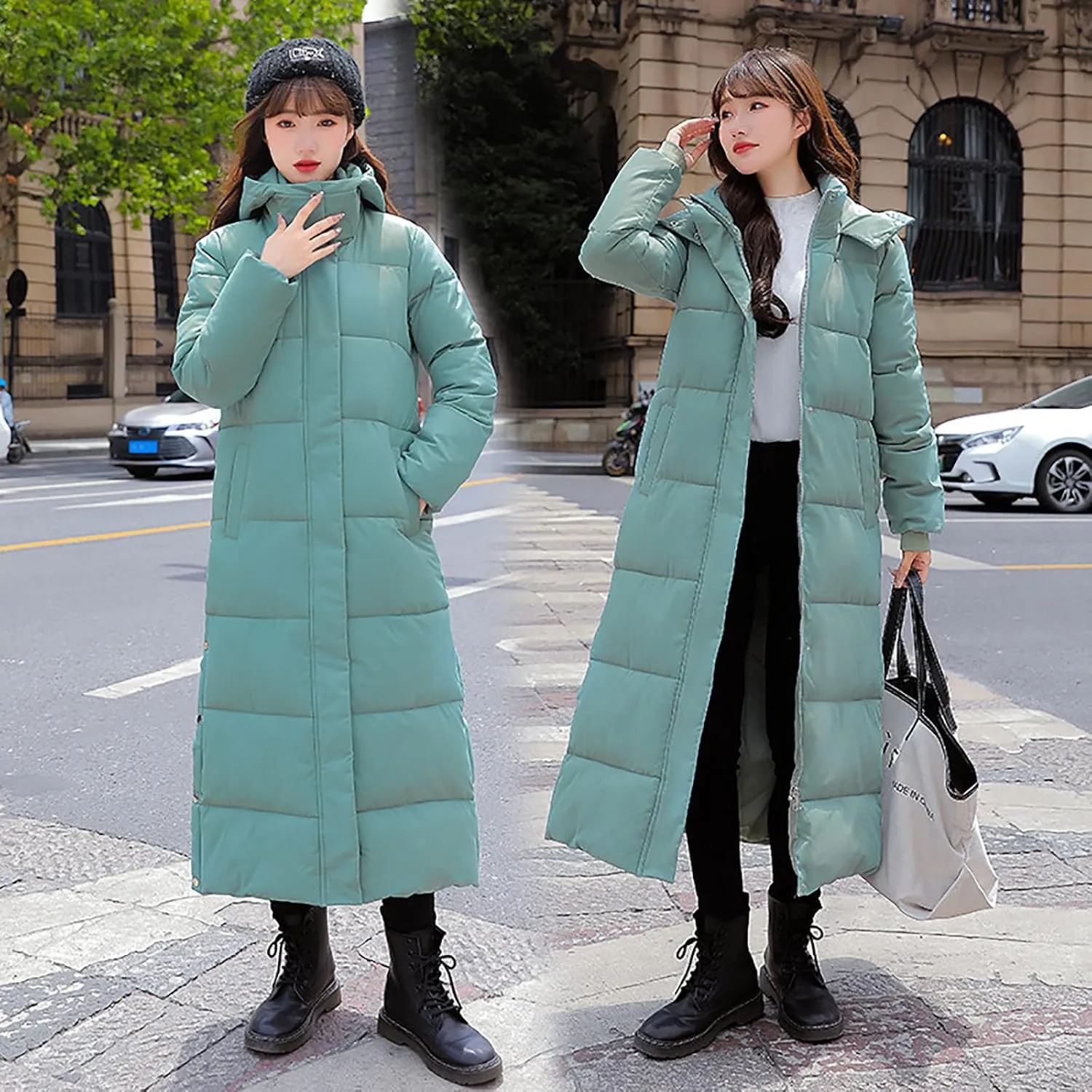 Womens Long Quilted Coat Down Puffer Coat Lightweight Jacket with Hood Bubble Coat