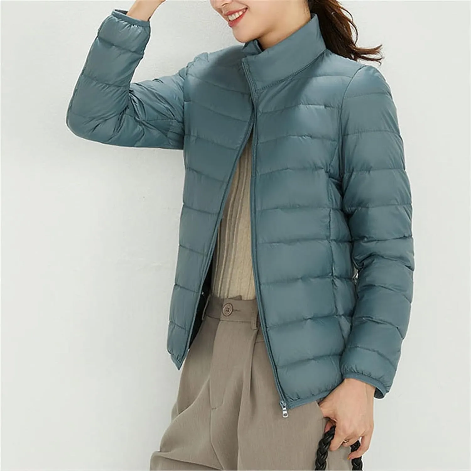 Women's Long Winter Down Coat Womens Lightweight Oversized Long Sleeve Zip Water Jacket Pockets Baggy Short Down