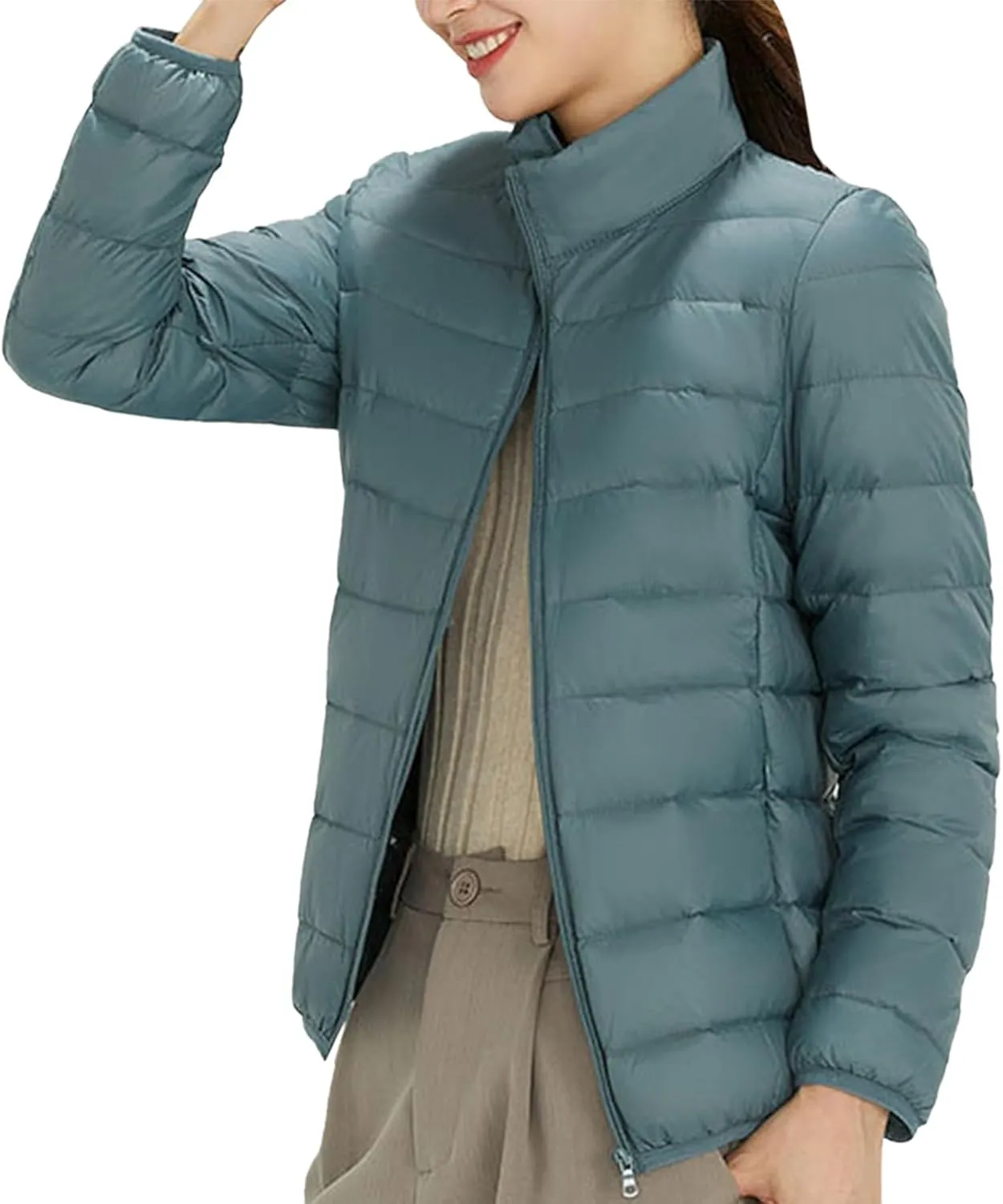 Women's Long Winter Down Coat Womens Lightweight Oversized Long Sleeve Zip Water Jacket Pockets Baggy Short Down