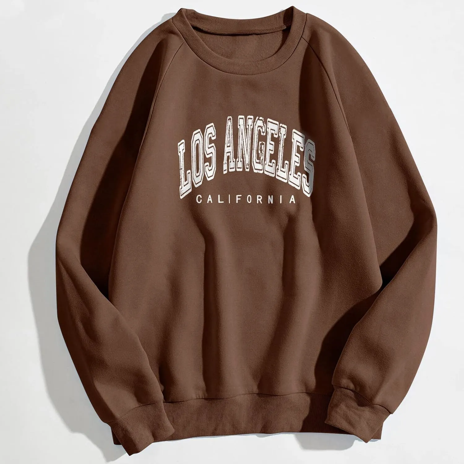 Women's Los Angeles Print Sweatshirts Letter Solid Color Crew Neck Women's Sweatshirts California Round Neck Clothes