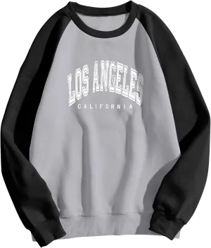 Women's Los Angeles Print Sweatshirts Letter Solid Color Crew Neck Women's Sweatshirts California Round Neck Clothes