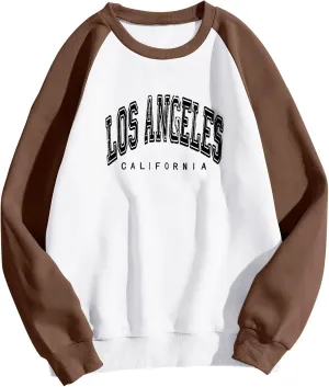 Women's Los Angeles Print Sweatshirts Letter Solid Color Crew Neck Women's Sweatshirts California Round Neck Clothes