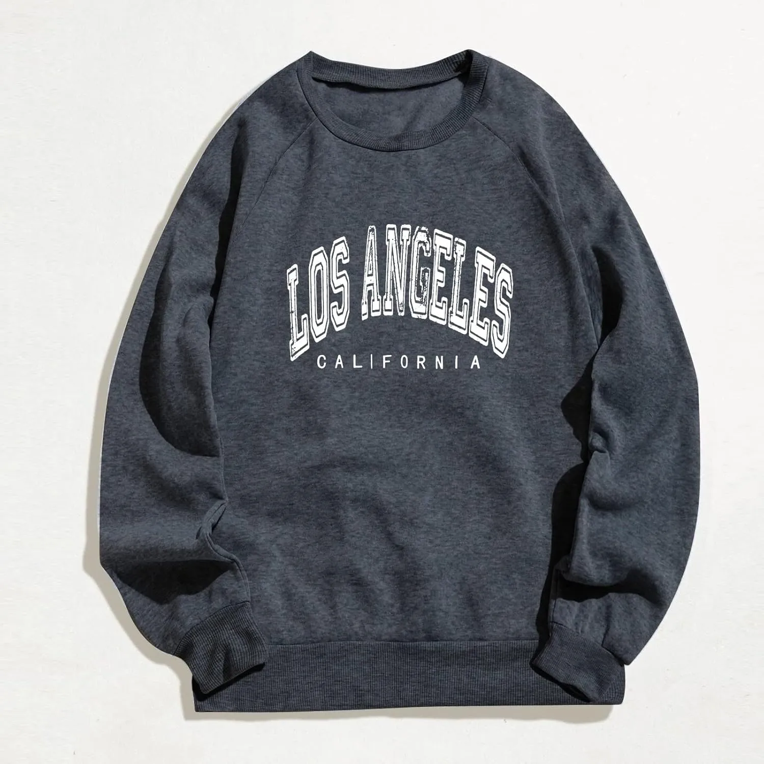 Women's Los Angeles Print Sweatshirts Letter Solid Color Crew Neck Women's Sweatshirts California Round Neck Clothes