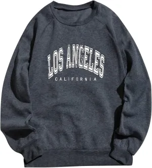 Women's Los Angeles Print Sweatshirts Letter Solid Color Crew Neck Women's Sweatshirts California Round Neck Clothes