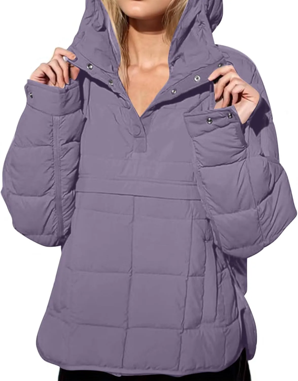 Womens Oversized Puffer Jacket Lightweight Quilted Jackets Dolman Hoodies Pullover Long Sleeve Warm Winter Coat