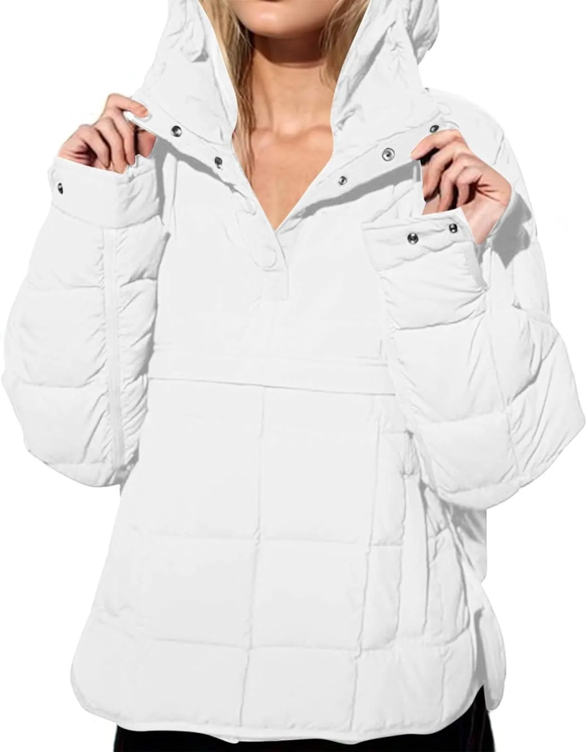 Womens Oversized Puffer Jacket Lightweight Quilted Jackets Dolman Hoodies Pullover Long Sleeve Warm Winter Coat
