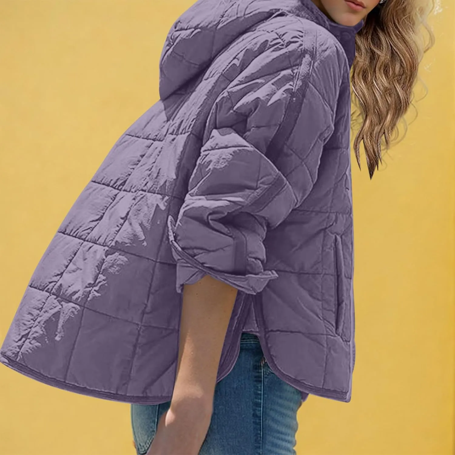 Womens Oversized Puffer Jacket Lightweight Quilted Jackets Dolman Hoodies Pullover Long Sleeve Warm Winter Coat