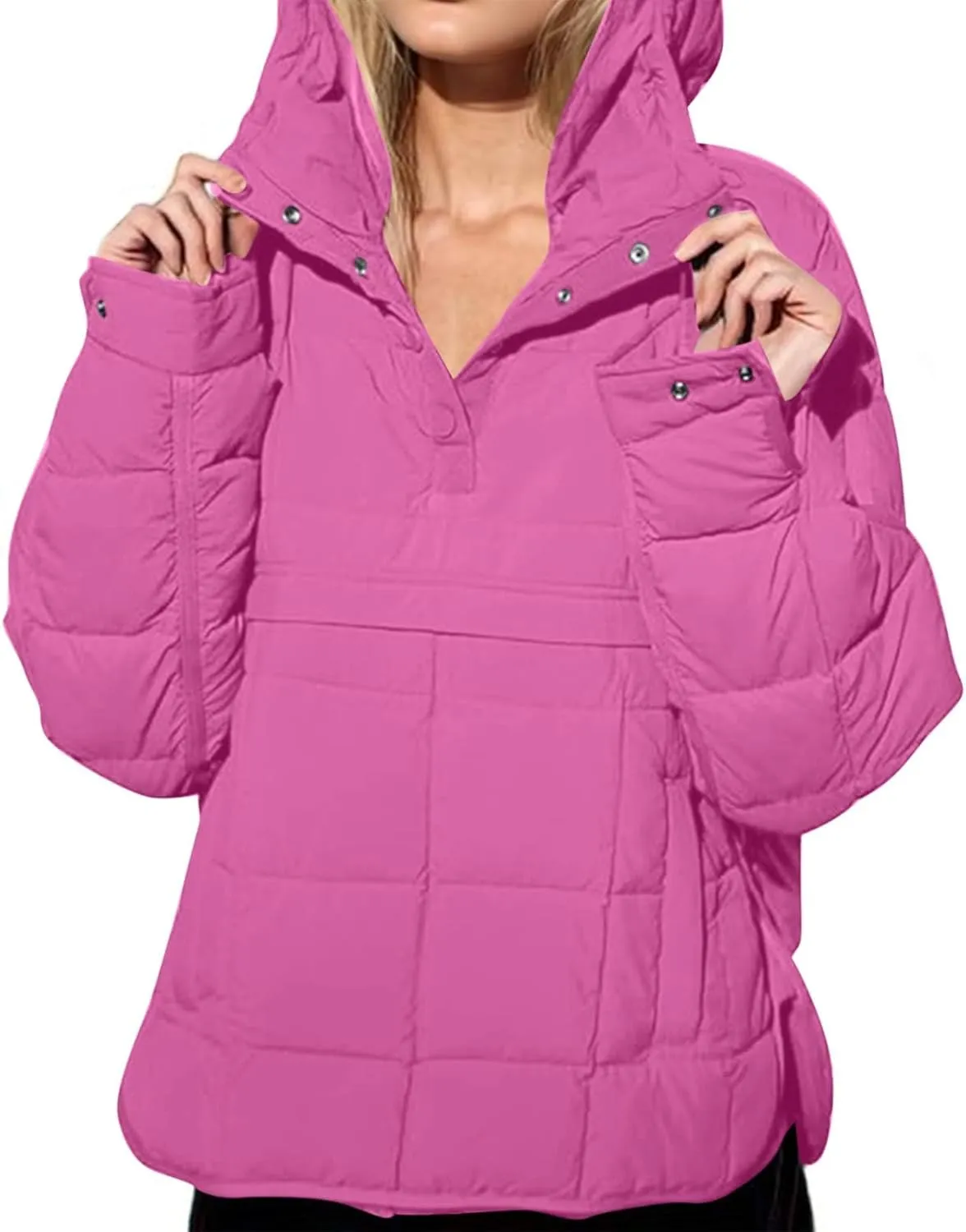 Womens Oversized Puffer Jacket Lightweight Quilted Jackets Dolman Hoodies Pullover Long Sleeve Warm Winter Coat
