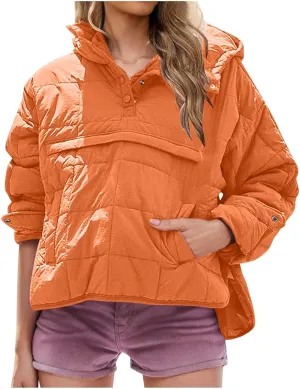 Womens Oversized Puffer Jacket Lightweight Quilted Jackets Dolman Hoodies Pullover Long Sleeve Warm Winter Coat