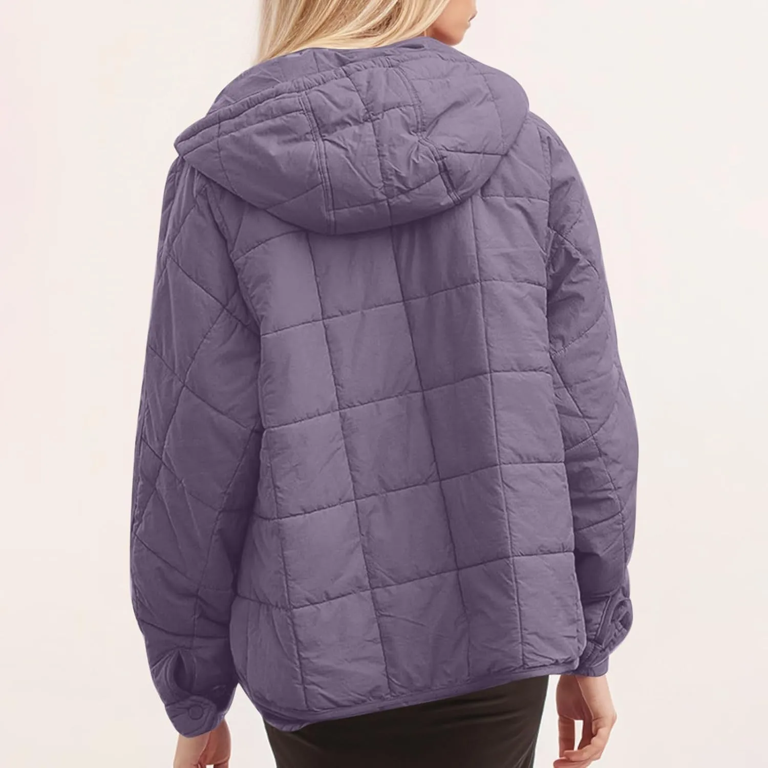 Womens Oversized Puffer Jacket Lightweight Quilted Jackets Dolman Hoodies Pullover Long Sleeve Warm Winter Coat