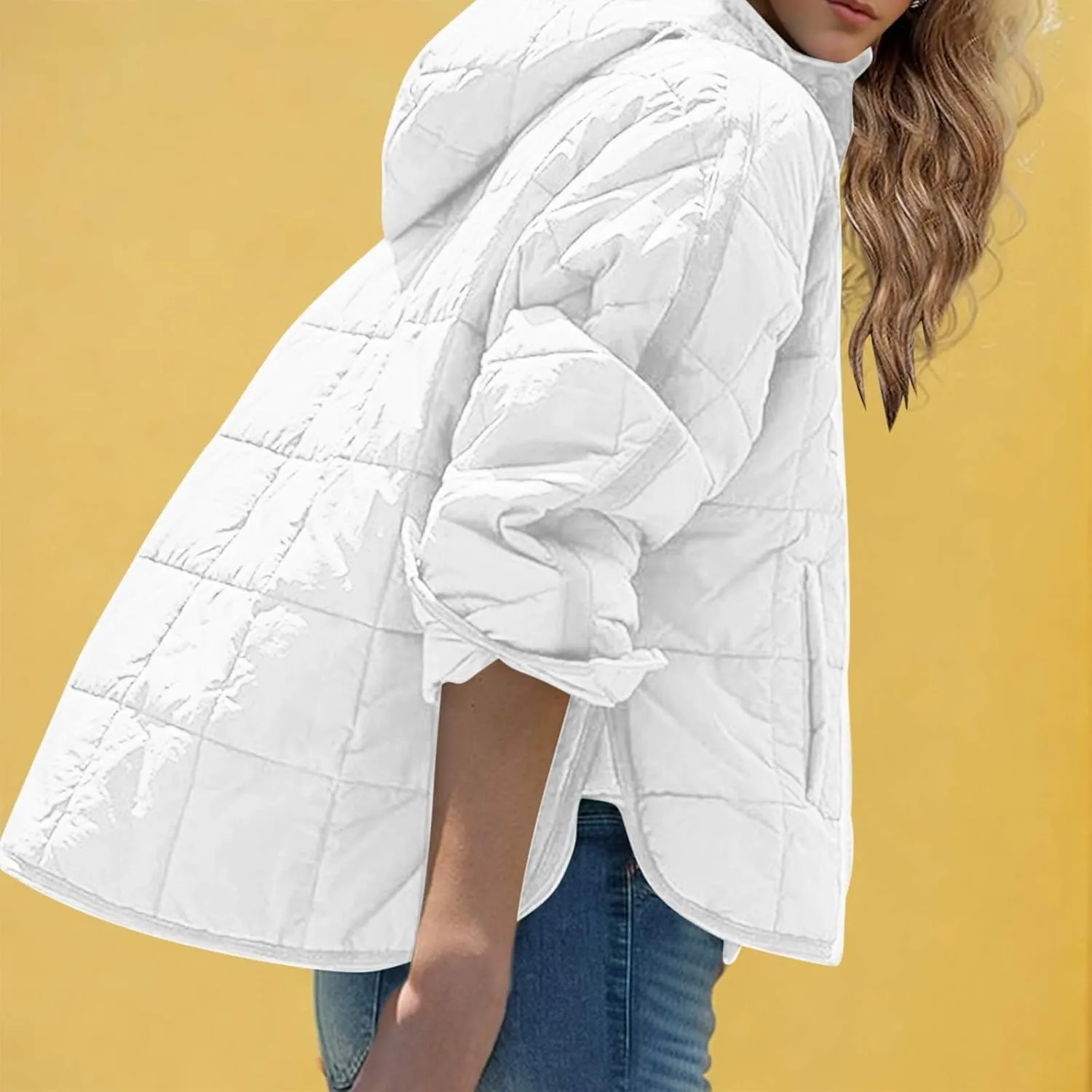 Womens Oversized Puffer Jacket Lightweight Quilted Jackets Dolman Hoodies Pullover Long Sleeve Warm Winter Coat
