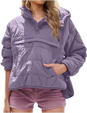 Womens Oversized Puffer Jacket Lightweight Quilted Jackets Dolman Hoodies Pullover Long Sleeve Warm Winter Coat