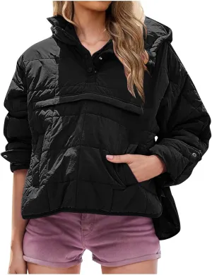Womens Oversized Puffer Jacket Lightweight Quilted Jackets Dolman Hoodies Pullover Long Sleeve Warm Winter Coat