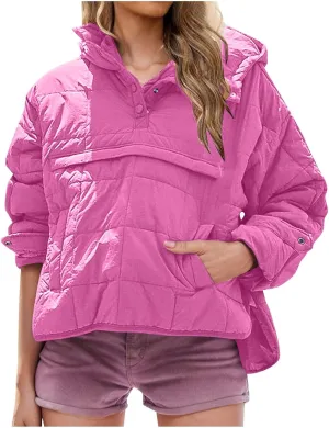 Womens Oversized Puffer Jacket Lightweight Quilted Jackets Dolman Hoodies Pullover Long Sleeve Warm Winter Coat