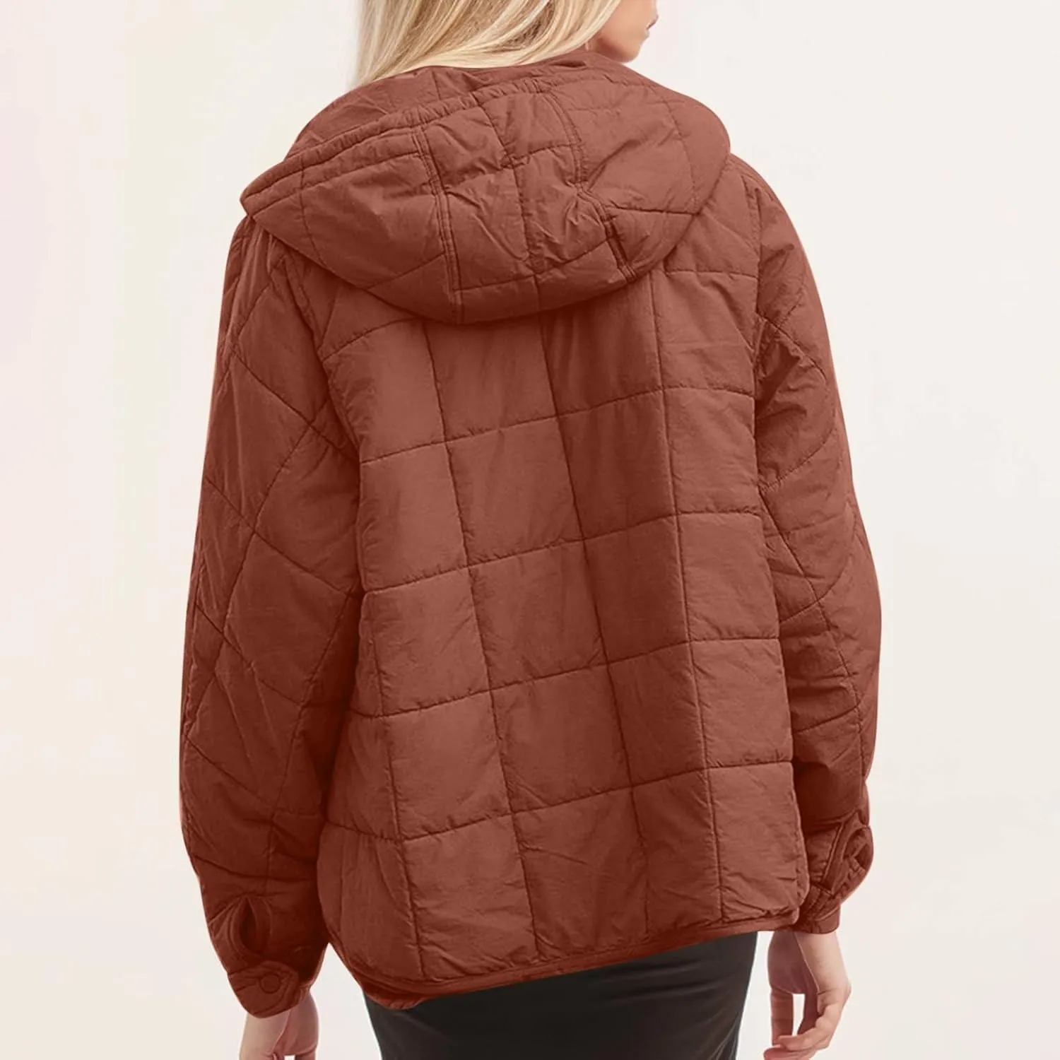 Womens Oversized Puffer Jacket Lightweight Quilted Jackets Dolman Hoodies Pullover Long Sleeve Warm Winter Coat