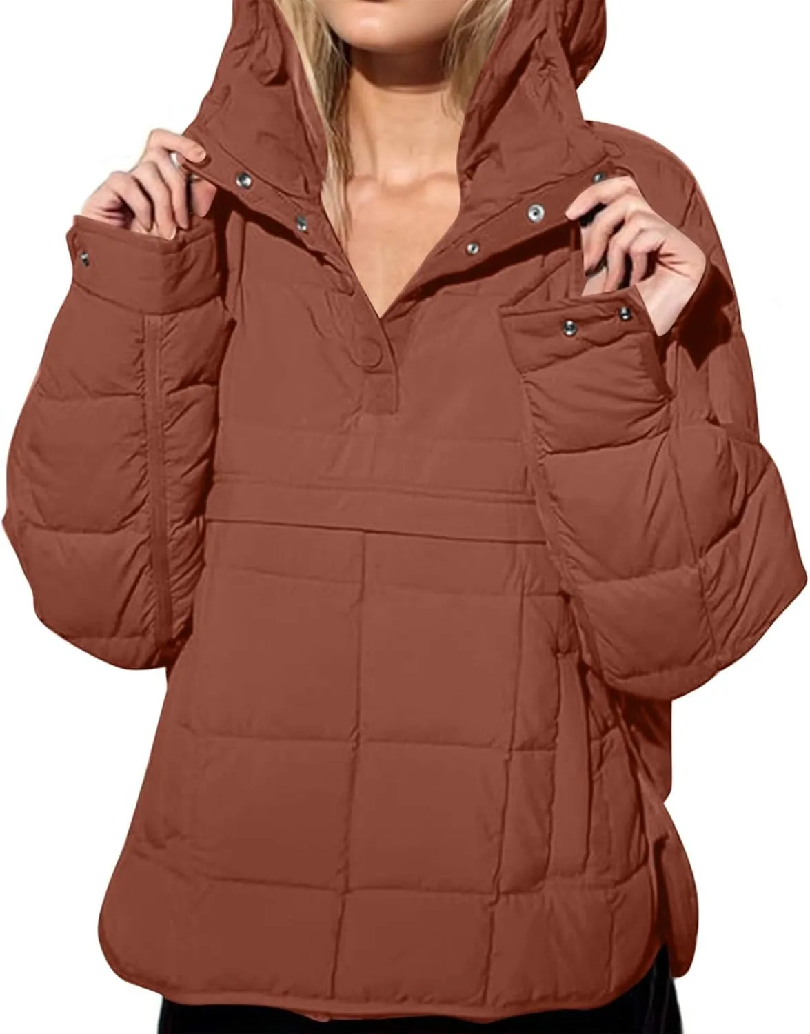Womens Oversized Puffer Jacket Lightweight Quilted Jackets Dolman Hoodies Pullover Long Sleeve Warm Winter Coat