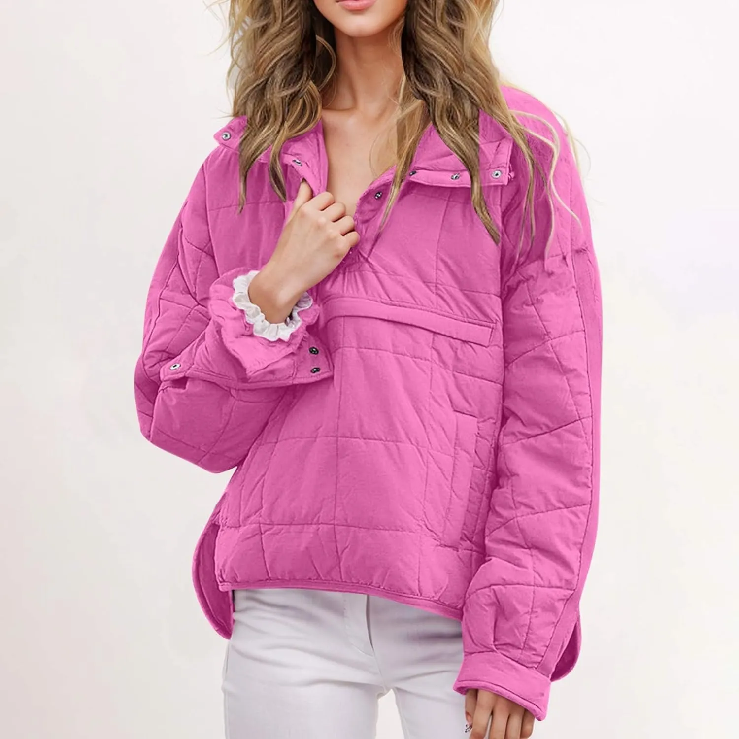 Womens Oversized Puffer Jacket Lightweight Quilted Jackets Dolman Hoodies Pullover Long Sleeve Warm Winter Coat