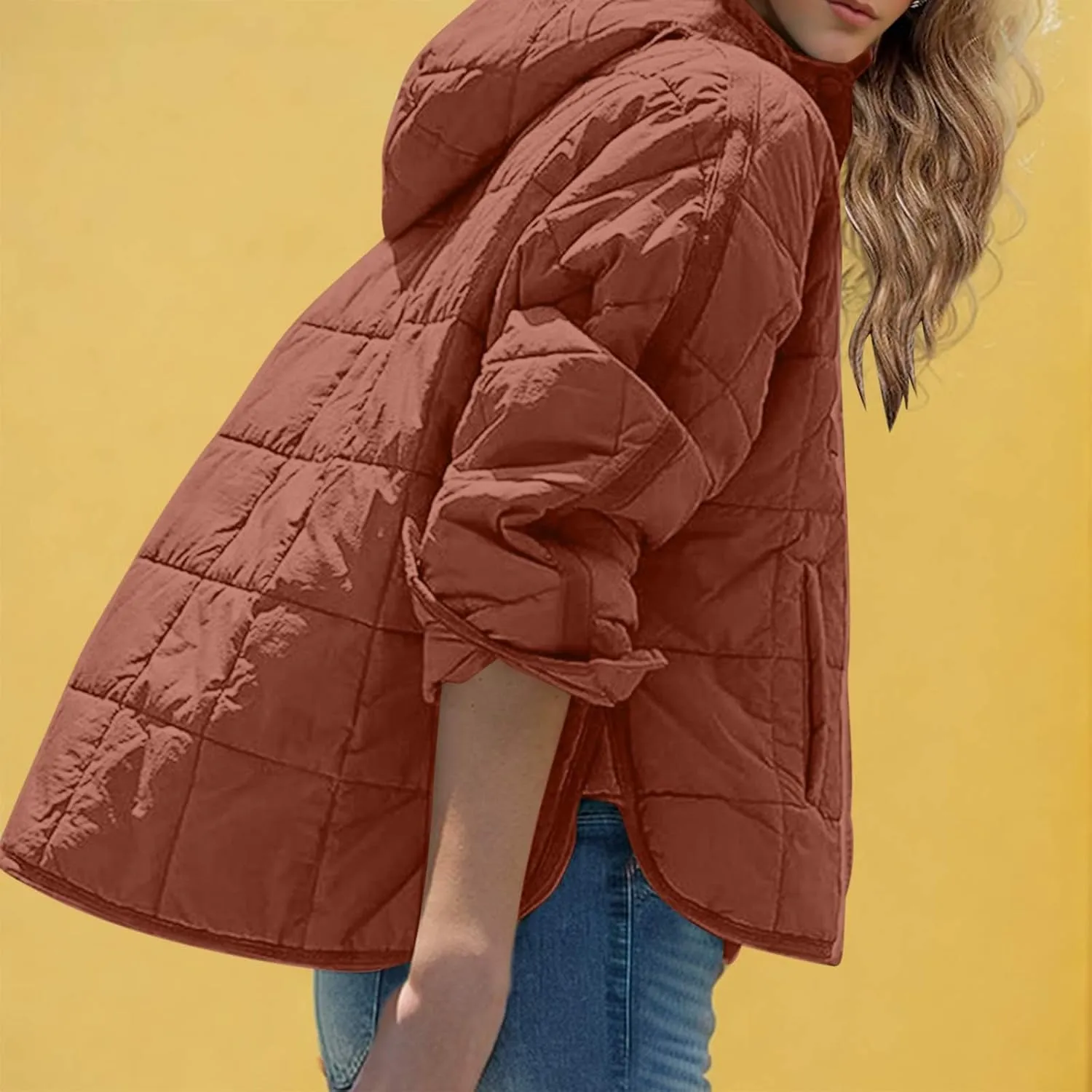Womens Oversized Puffer Jacket Lightweight Quilted Jackets Dolman Hoodies Pullover Long Sleeve Warm Winter Coat
