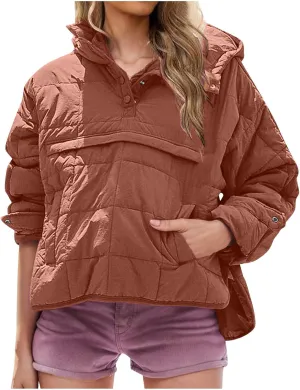 Womens Oversized Puffer Jacket Lightweight Quilted Jackets Dolman Hoodies Pullover Long Sleeve Warm Winter Coat