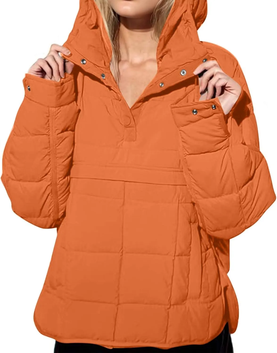 Womens Oversized Puffer Jacket Lightweight Quilted Jackets Dolman Hoodies Pullover Long Sleeve Warm Winter Coat