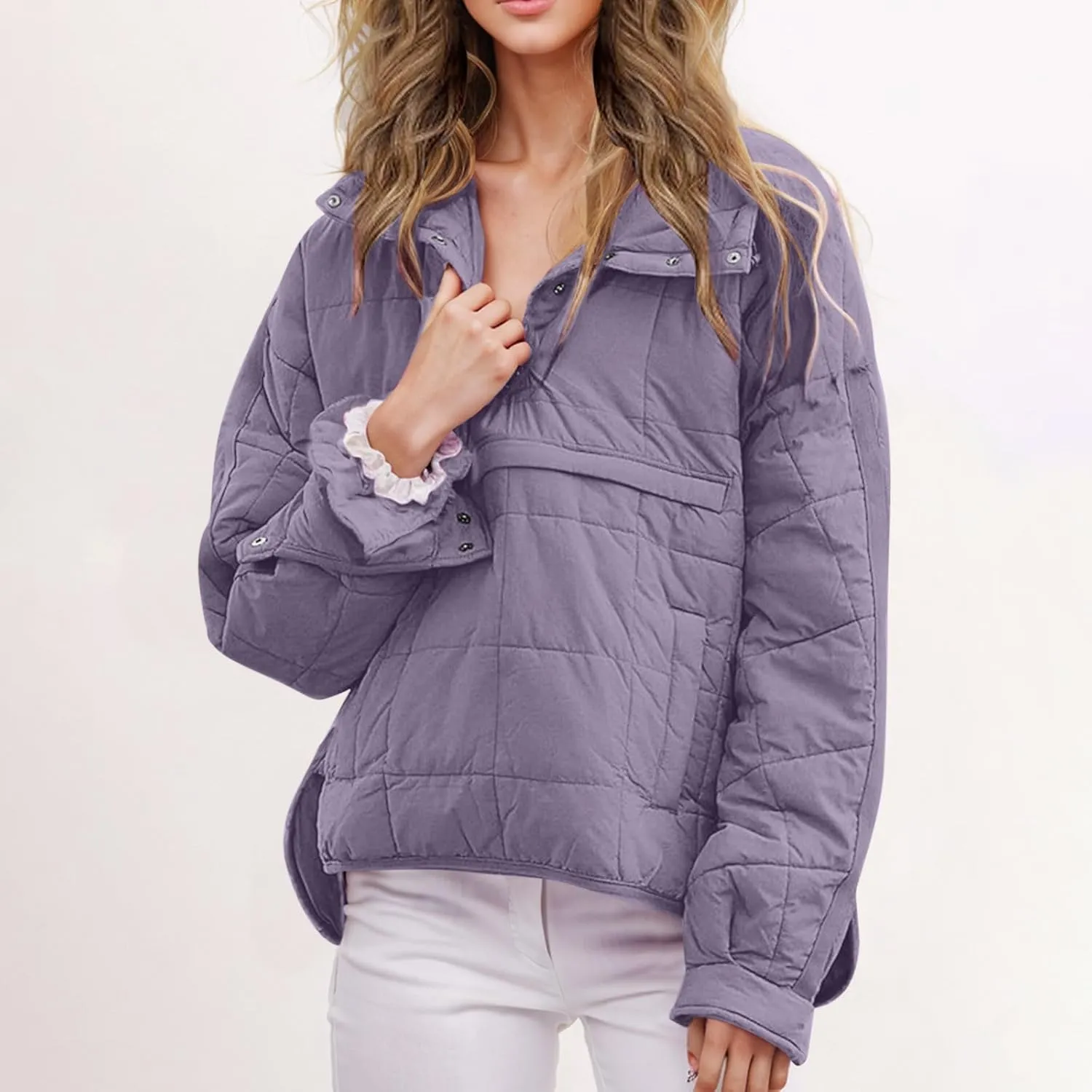 Womens Oversized Puffer Jacket Lightweight Quilted Jackets Dolman Hoodies Pullover Long Sleeve Warm Winter Coat
