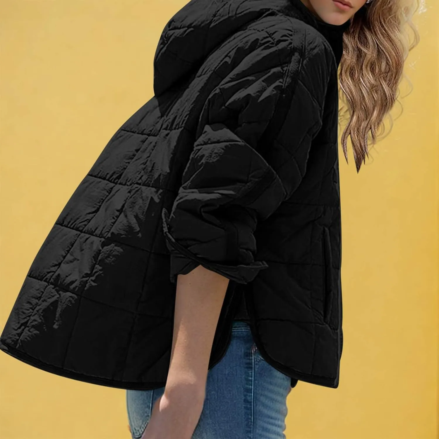 Womens Oversized Puffer Jacket Lightweight Quilted Jackets Dolman Hoodies Pullover Long Sleeve Warm Winter Coat