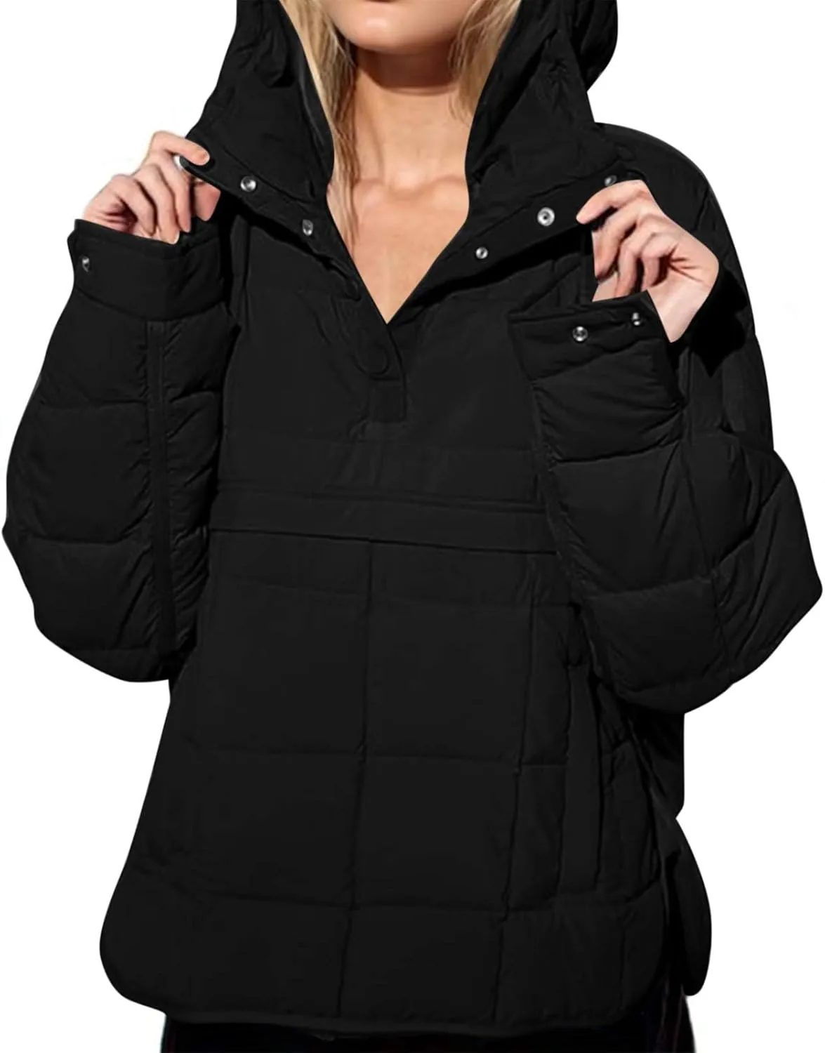 Womens Oversized Puffer Jacket Lightweight Quilted Jackets Dolman Hoodies Pullover Long Sleeve Warm Winter Coat