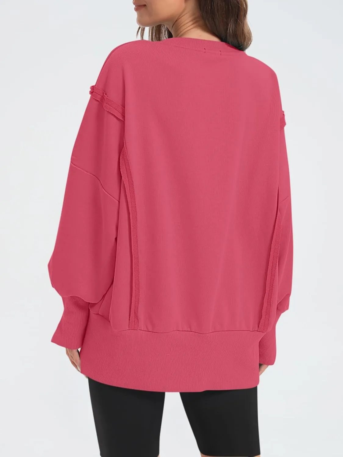 Women's Oversized Sweatshirt Crewneck Long Sleeve Side Slit Casual Loose Slouchy Pullover Top