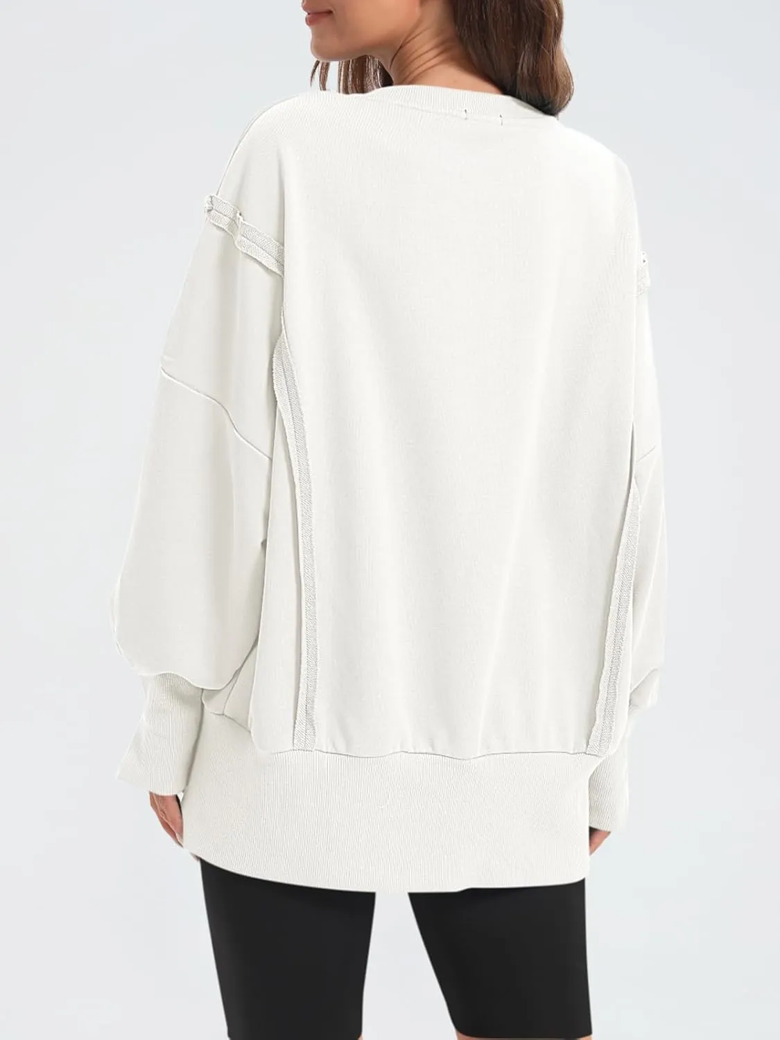 Women's Oversized Sweatshirt Crewneck Long Sleeve Side Slit Casual Loose Slouchy Pullover Top