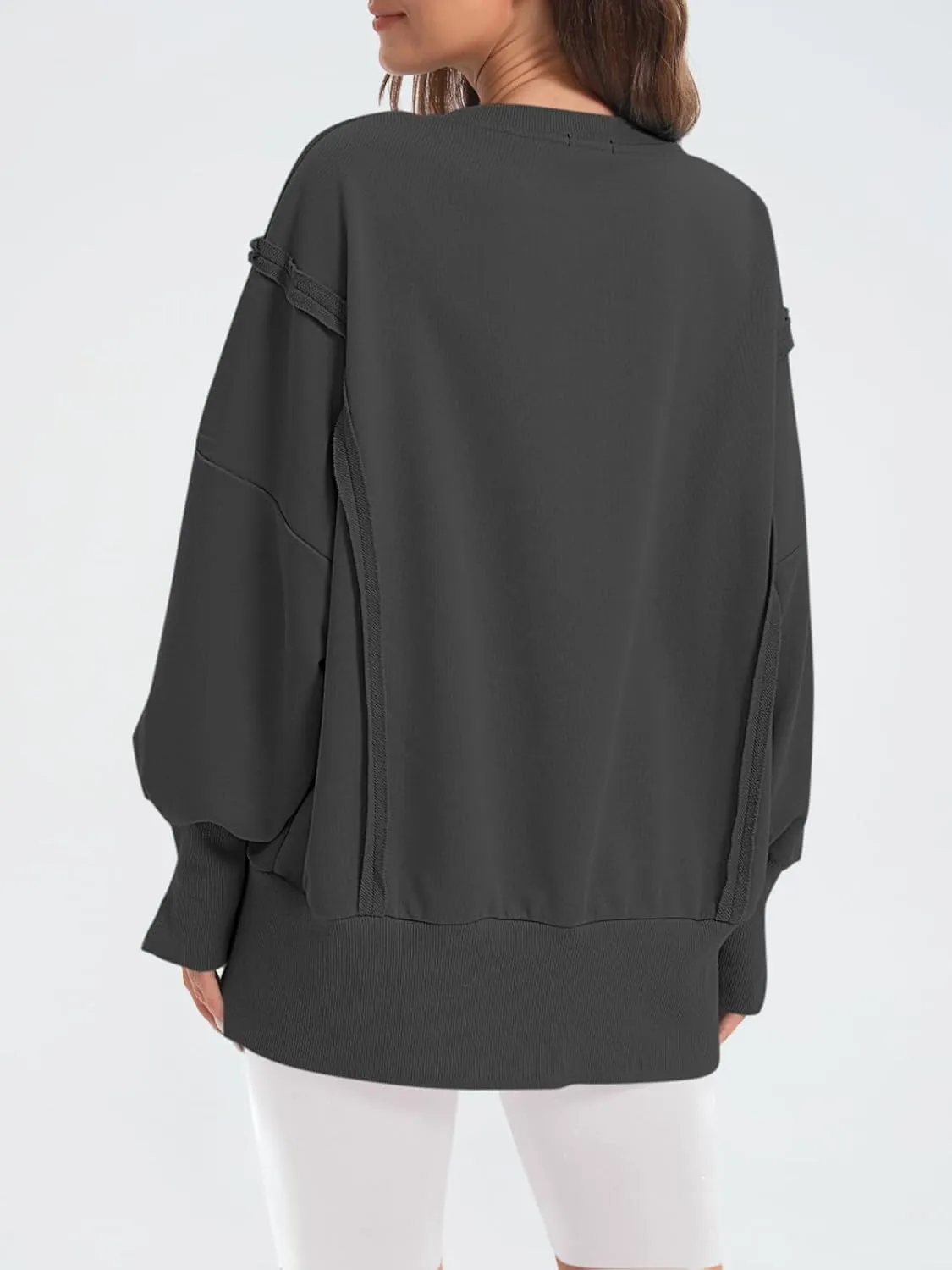 Women's Oversized Sweatshirt Crewneck Long Sleeve Side Slit Casual Loose Slouchy Pullover Top