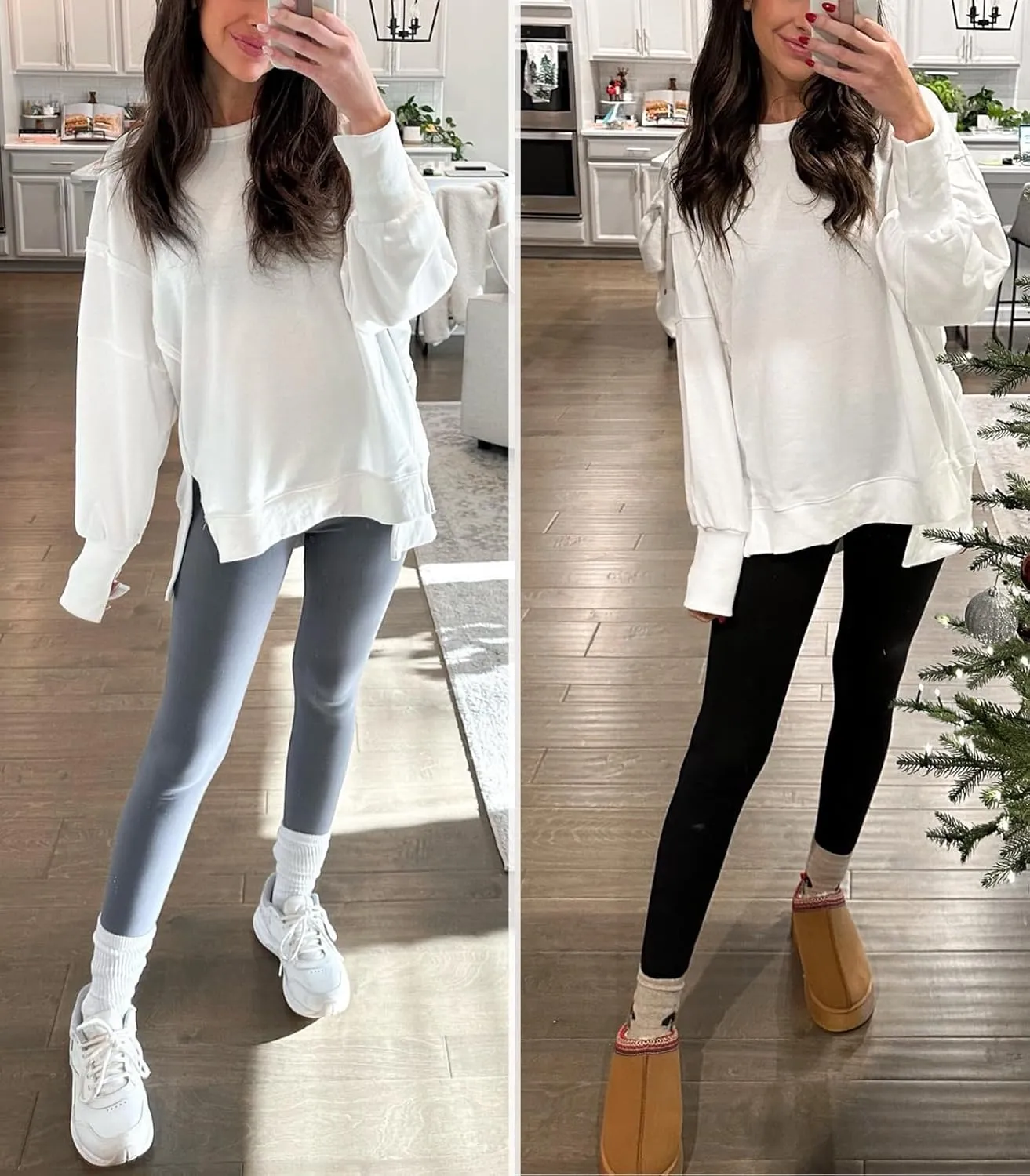 Women's Oversized Sweatshirt Crewneck Long Sleeve Side Slit Casual Loose Slouchy Pullover Top