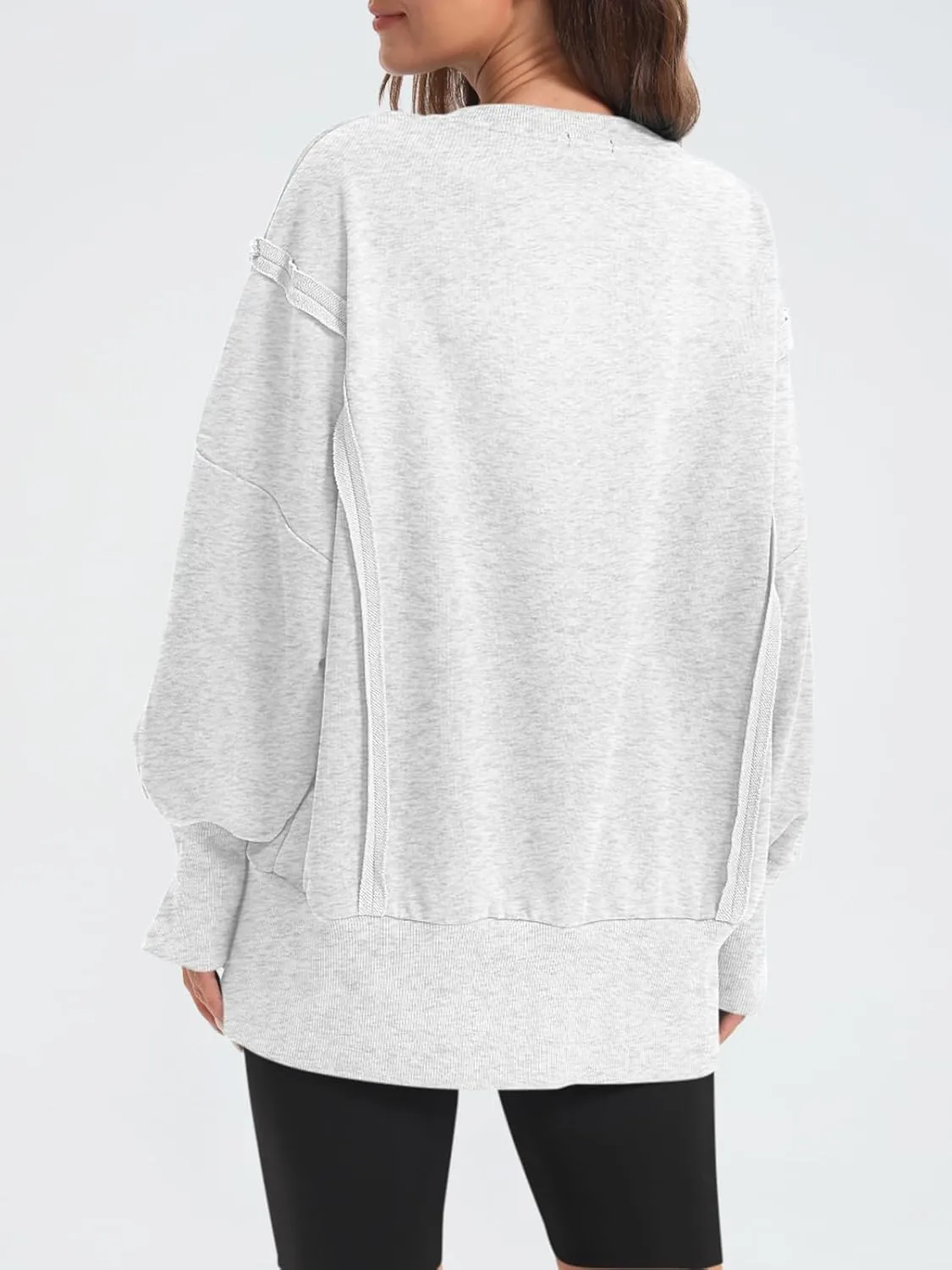 Women's Oversized Sweatshirt Crewneck Long Sleeve Side Slit Casual Loose Slouchy Pullover Top