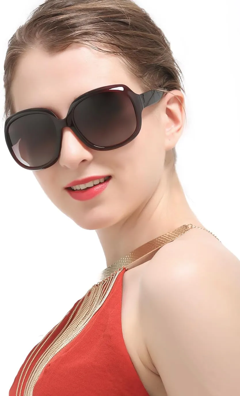 Womens Polarized Sunglasses Trendy Large Round Anti Glare Driving Sun Glasses Ladies Cute Big Frame Shades