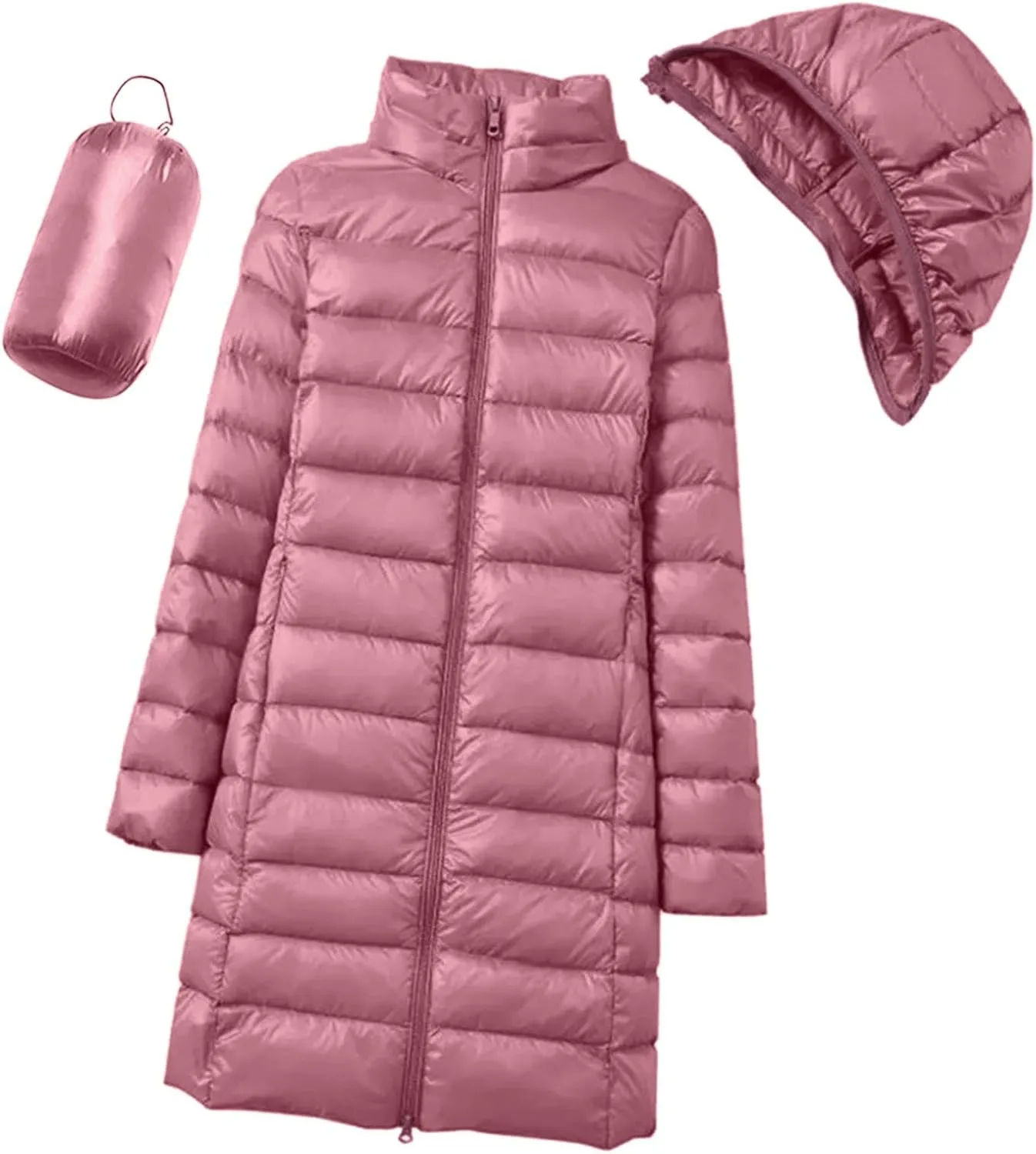 Womens Puffer Coat Lightweight Long Down Jacket Winter Warm Packable Hooded Jacket Short Duck Down Coat Outwear