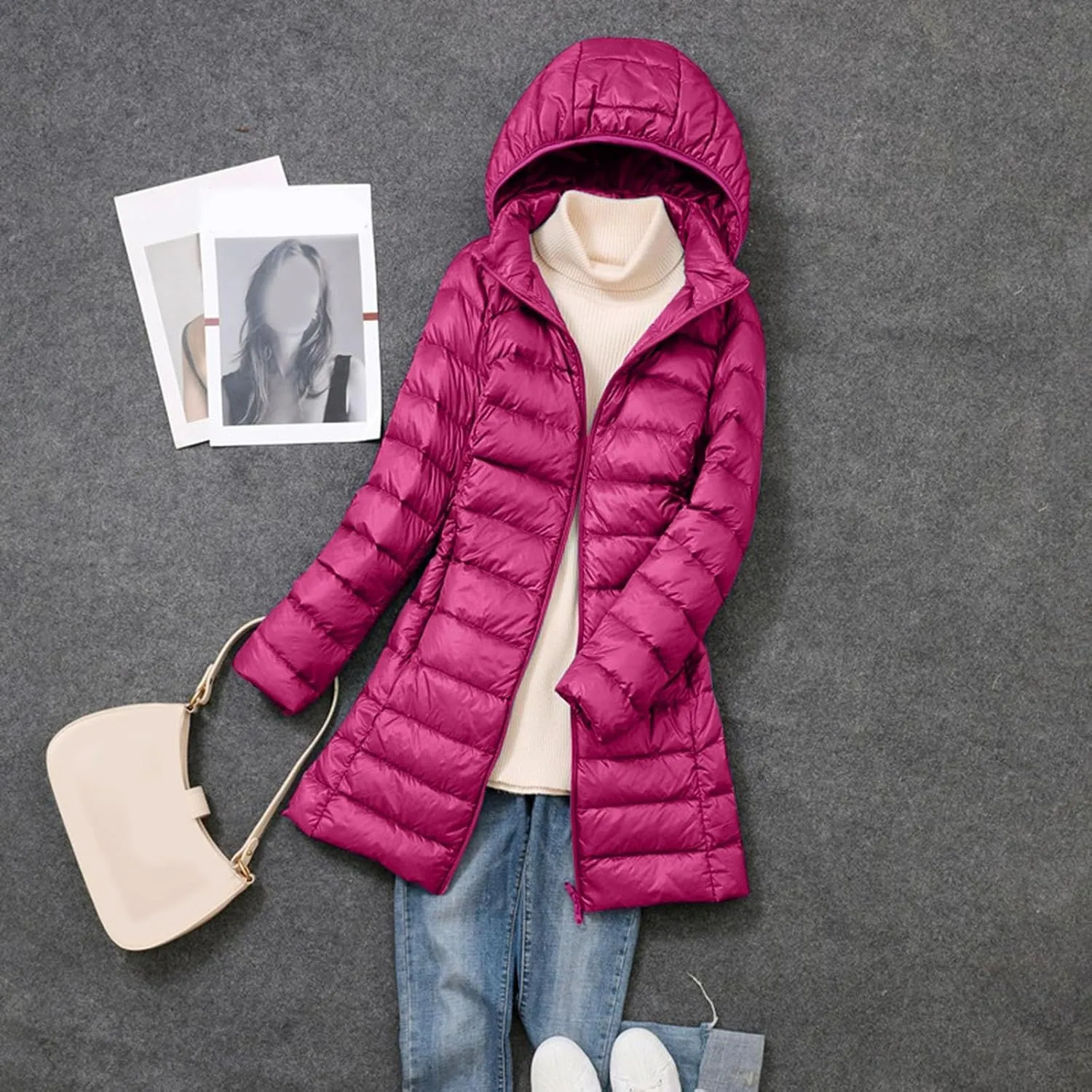 Womens Puffer Coat Lightweight Long Down Jacket Winter Warm Packable Hooded Jacket Short Duck Down Coat Outwear