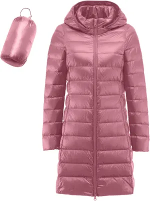 Womens Puffer Coat Lightweight Long Down Jacket Winter Warm Packable Hooded Jacket Short Duck Down Coat Outwear