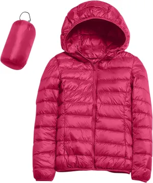 Womens Puffer Coat Winter Warm Packable Hooded Down Jacket Lightweight Slim Fit Hooded Outwear Short Duck Down Coat
